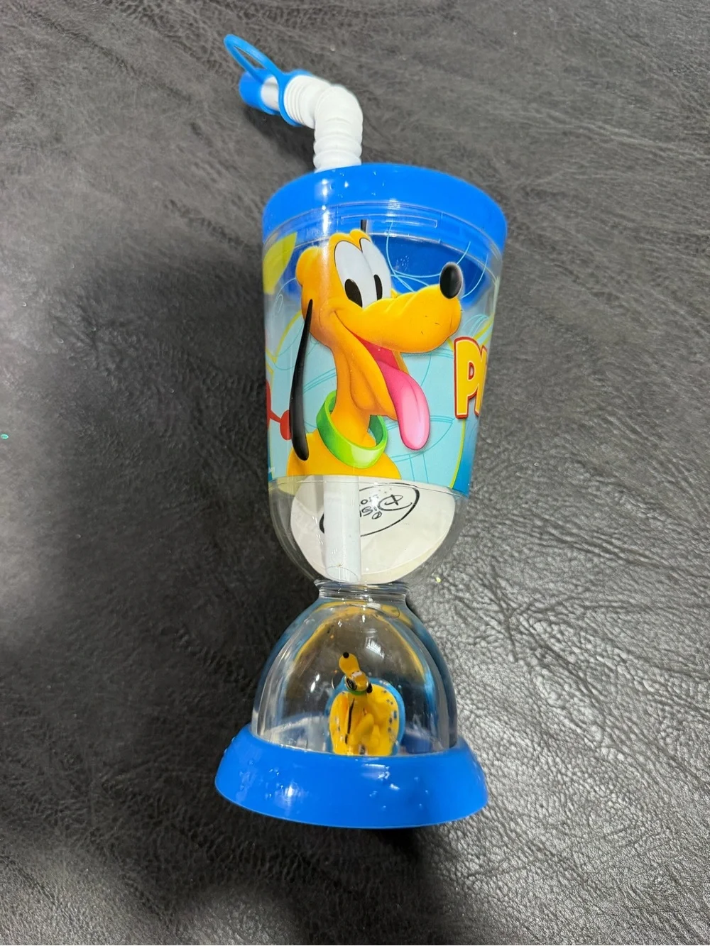 Vintage Disney Pluto Blue & Yellow Plastic Kids Party Cup with Lid and Straw
